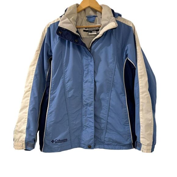 COLUMBIA Coat Womens Medium Blue Full Zip Hood Insulated interchange Core Ladies - Picture 1 of 13